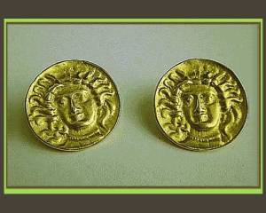 Great examples of face jewelry--reproductions of ancient coins.